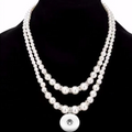 Double Strand White Pearl Snap Necklace with Center Snap Holder for 20mm Snap Charm