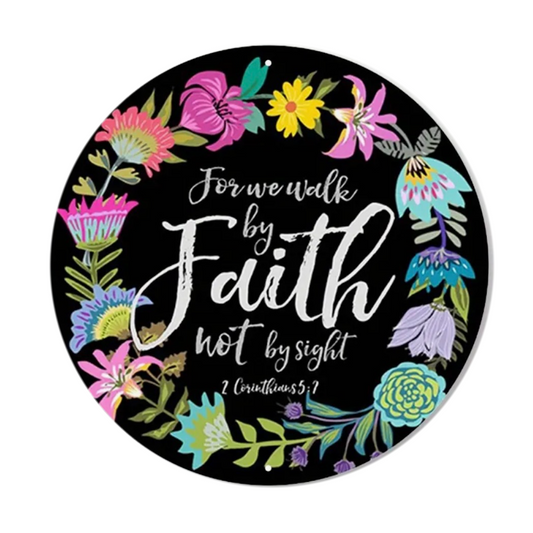 We Will Walk By Faith Scripture Black Floral Snap Charm 20mm