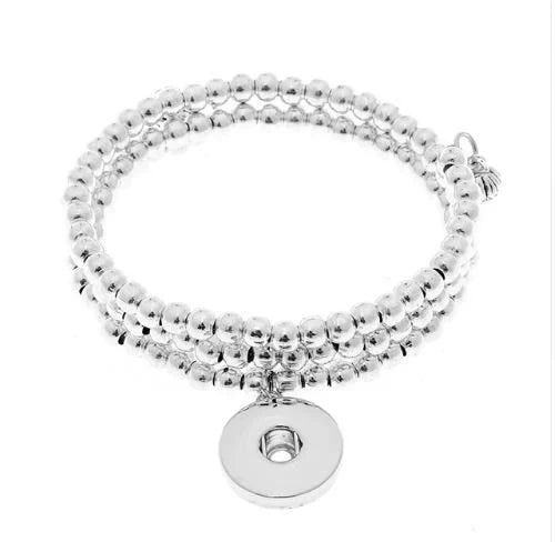 Triple Wrap Silver Beads Single Snap Dangle 20mm Snap Jewelry