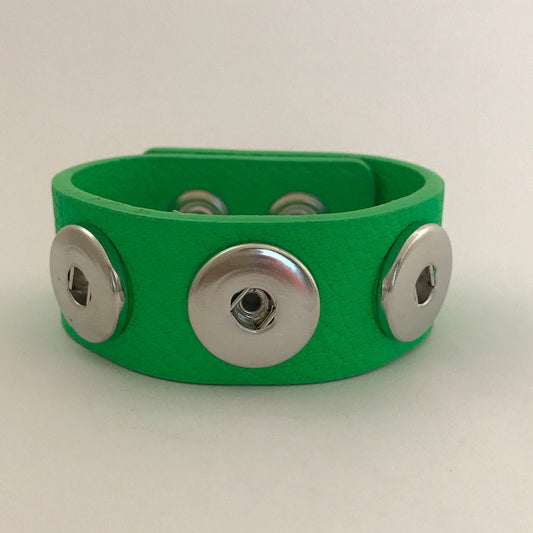 Triple Snap 20mm Lime Green PU Leather Snap Bracelet Fit's 6"-8"