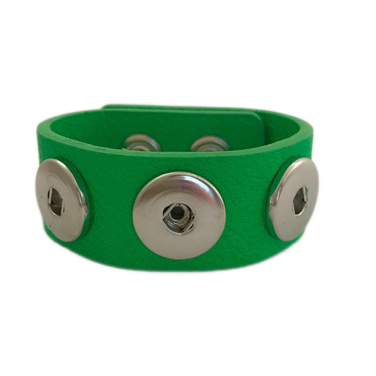 Triple Snap 20mm Lime Green PU Leather Snap Bracelet Fit's 6"-8"