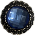 Simple Elegance Jewelry 20mm blue faceted metal snap charm with a decorative scalloped edge for jewelry customization.