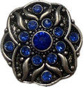 Simple Elegance Jewelry 20mm metal snap charm featuring a floral design with sparkling blue rhinestones