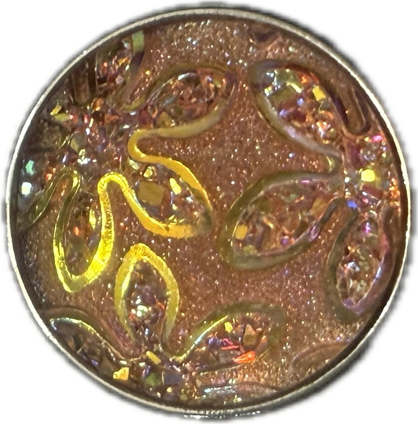 Simple Elegance Jewelry 20mm acrylic snap charm featuring a glittery pink flower design for interchangeable jewelry.