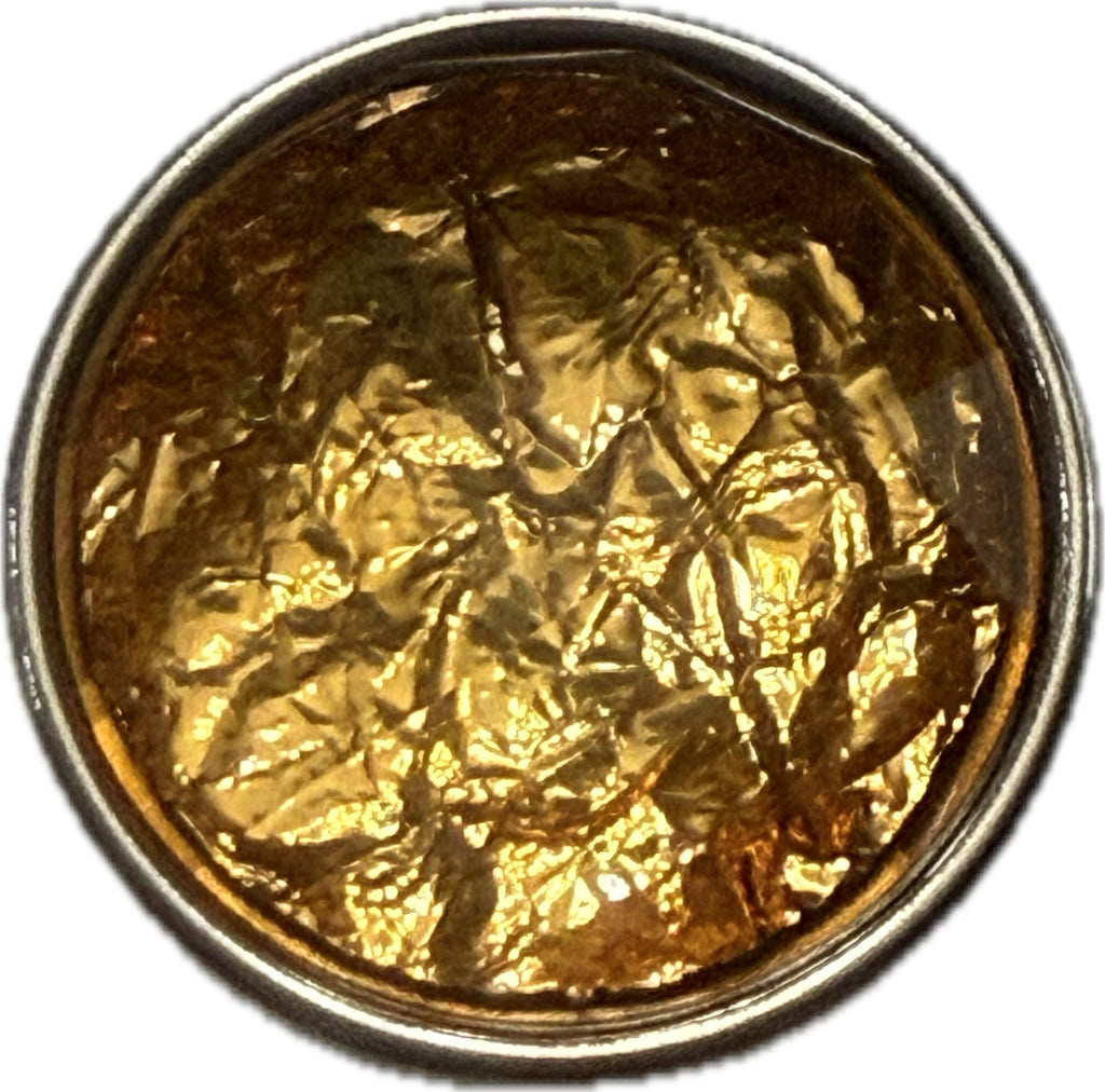 Simple Elegance Jewelry 20mm round gold acrylic foil snap jewelry insert with a textured metallic finish.