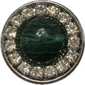 Simple Elegance Jewelry 18mm snap charm featuring a green marbled stone surrounded by clear sparkling rhinestones.