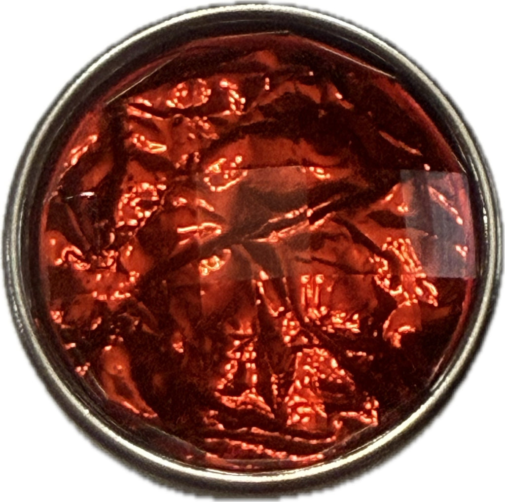 Simple Elegance Jewelry 20mm round red acrylic foil snap jewelry charm with a metallic textured finish