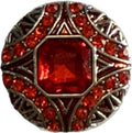 Simple Elegance Jewelry 20mm round metal snap charm featuring a square red rhinestone center and ornate silver frame.