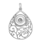 Simple Elegance Jewelry silver filigree tear drop snap necklace with an intricate open scroll pattern and 20mm charm