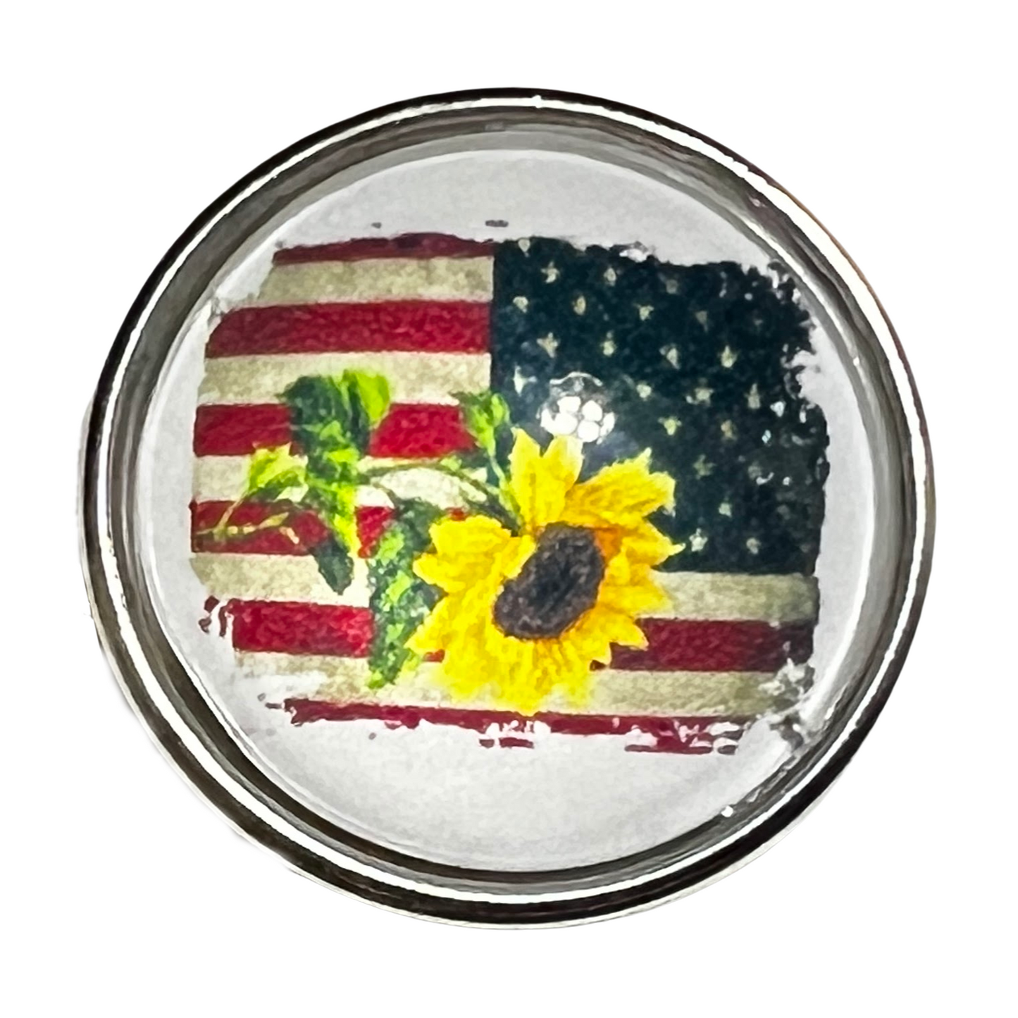 American Flag with Sunflower Snap Charm 20mm