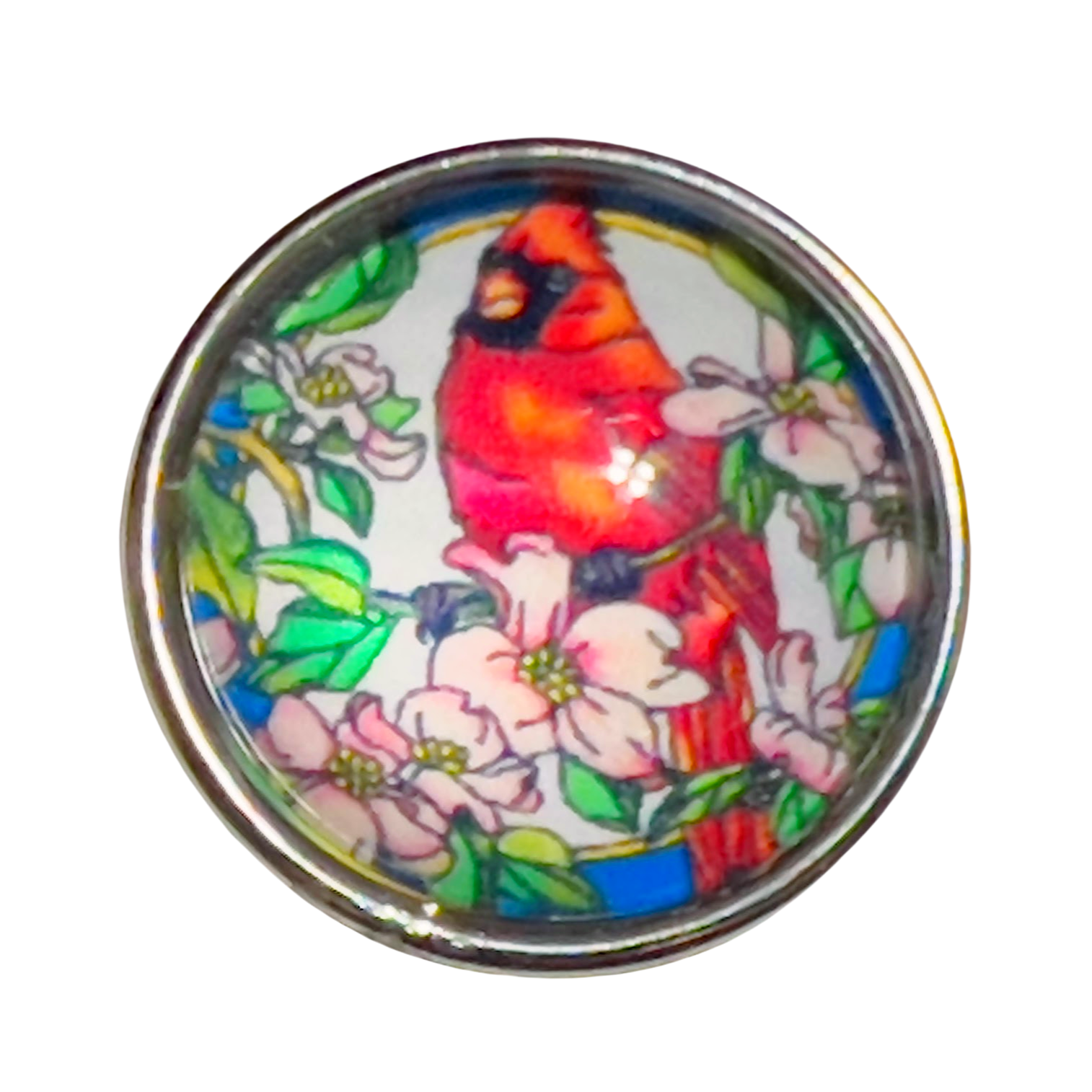 Cardinal Bird with Dogwood Flower 20mm Snap for Snap Charm Jewelry