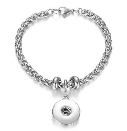Stainless Steel 20mm Dangle Snap Bracelet Fits Size 7.5"