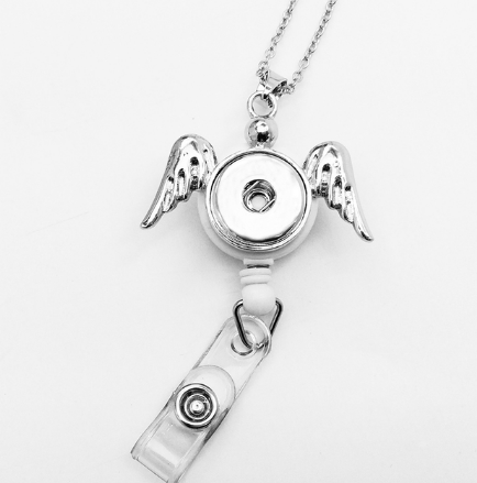 Retractable Angel Wings Necklace Snap Badge Clip Holder 20mm Snap for Snap Charm Jewelry