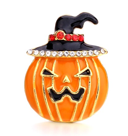 Rhinestone Orange Metal Pumpkin Snap 20mm