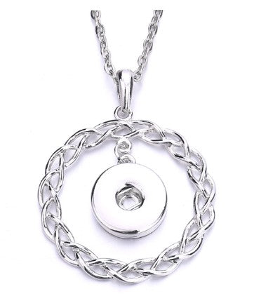 Woven Outside Circle with Center Circle Dangle Snap Charm Necklace 20mm