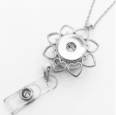 Heart Open Cut-Out Retractable Snap Badge ID Holder 20mm Snaps for Snap Charm Jewelry