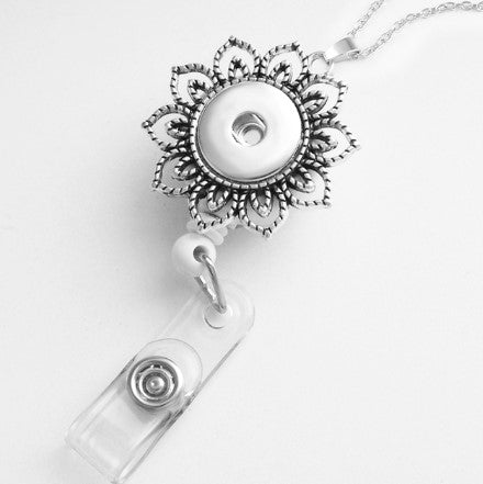 Retractable Open Flower ID Name Badge Snap Charm Holder Necklace 20mm Snaps for Snap Charm Jewelry