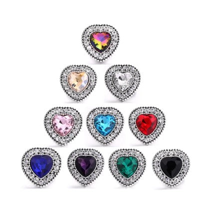 Rhinestone Heart 12mm MINI Snap Charm (Assorted Colors)