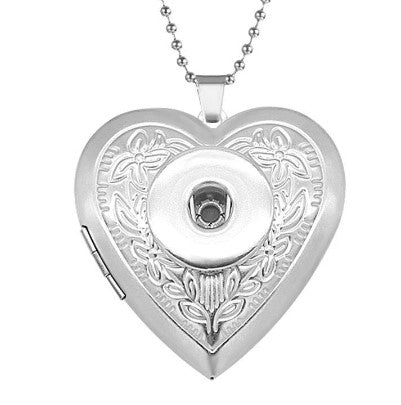 Stainless-Steel Filigree Heart Shape Locket 20mm Snap with Chain