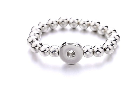 Silver Iridescent Stretch Bead Single Snap Bracelet
