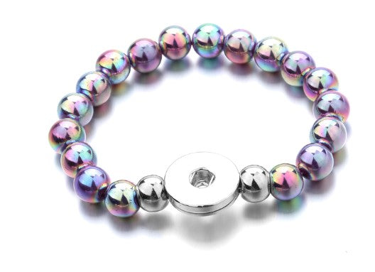 Purple Iridescent Stretch Bead Single Snap Bracelet
