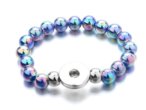 Blue Iridescent Stretch Bead Single Snap Bracelet