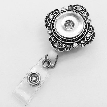 Antique Filigree Rhinestone Badge Holder for 20mm Snaps Charm Jewelry