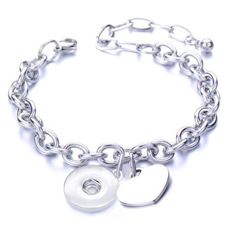 Snap Charm Bracelet with Heart Dangle 20mm Snap Bracelet Adjustable 7"-9"