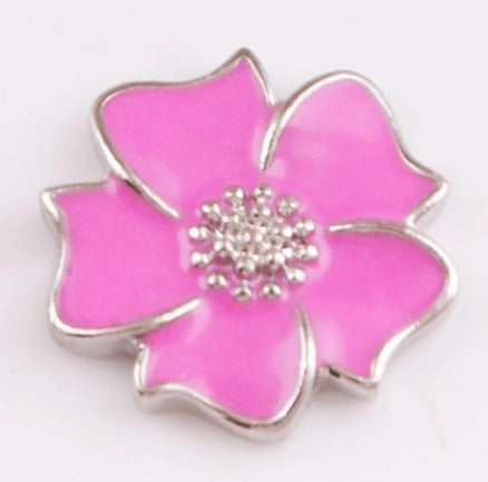 Bright Pink Metal Dogwood Flower Snap Charm 20mm