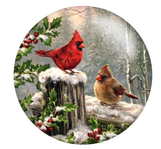 Female and Male Cardinal Birds on Fence Snap Charm 20mm