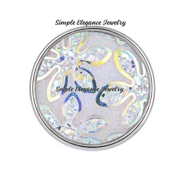 Acrylic Flower Bling Snap 20mm - White Iridescent - Snap Jewelry