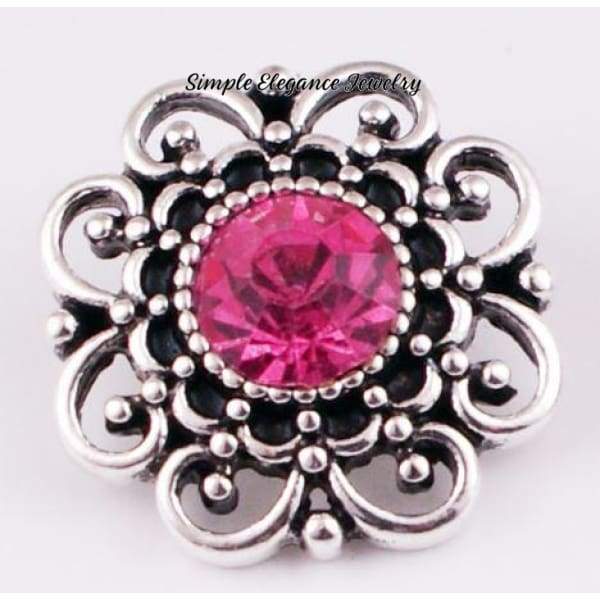 Birthstone Filigree Snap 20mm Buttons - Dark Pink - Snap Jewelry
