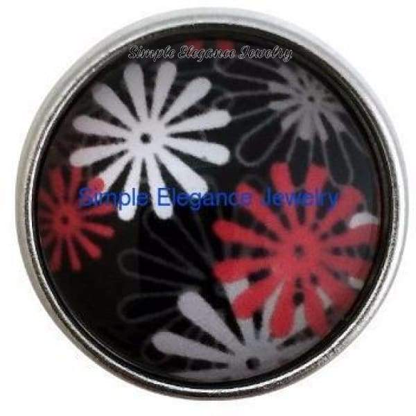 Black and Red Flower Snap 20mm - Snap Jewelry