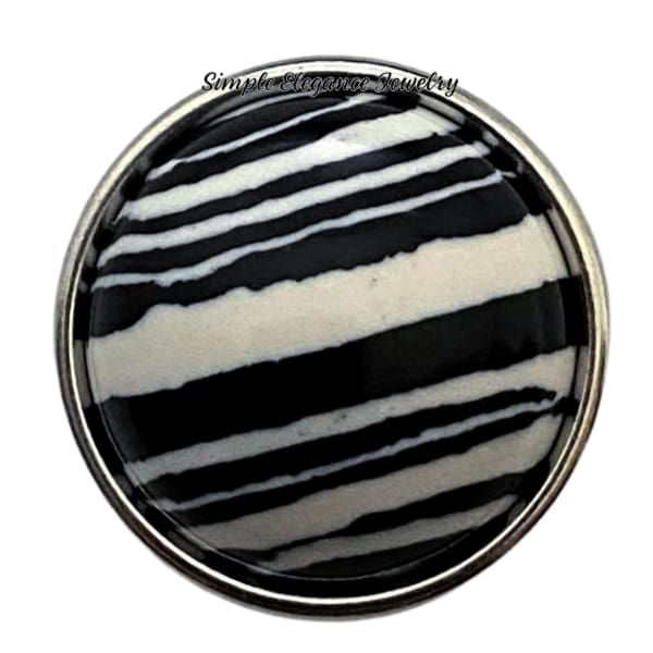 Black and White Stripe Snap Charm 18mm - Snap Jewelry