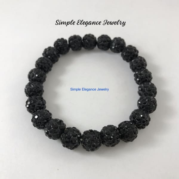 Black Elastic Shamballa Bead Bracelet 10mm Beads - Small-Medium - Shamballa Bead Bracelets
