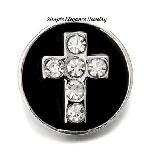 Black Enamel Rhinestone Cross Snap - 20mm - Snap Jewelry