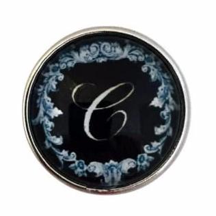 Black Filigree Alphabet Letters 18mm (A-Z Available) - C - Snap Jewelry