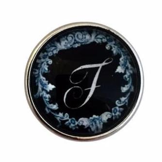 Black Filigree Alphabet Letters 18mm (A-Z Available) - F - Snap Jewelry