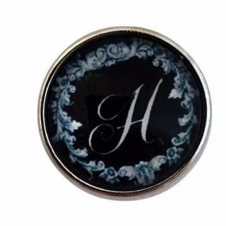 Black Filigree Alphabet Letters 18mm (A-Z Available) - H - Snap Jewelry