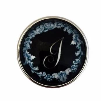 Black Filigree Alphabet Letters 18mm (A-Z Available) - J - Snap Jewelry