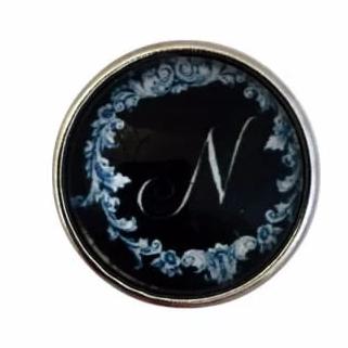 Black Filigree Alphabet Letters 18mm (A-Z Available) - N - Snap Jewelry