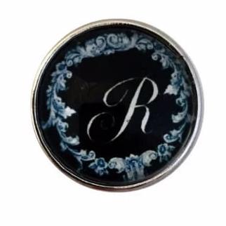 Black Filigree Alphabet Letters 18mm (A-Z Available) - R - Snap Jewelry