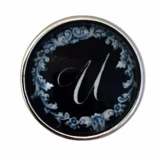 Black Filigree Alphabet Letters 18mm (A-Z Available) - U - Snap Jewelry