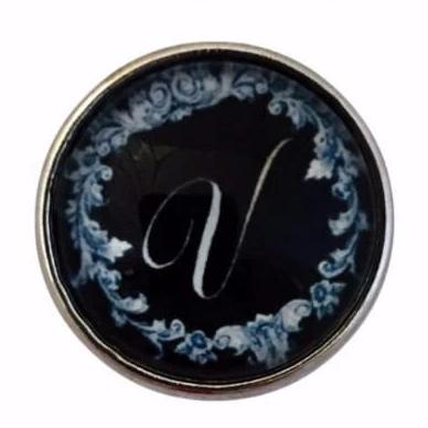 Black Filigree Alphabet Letters 18mm (A-Z Available) - V - Snap Jewelry