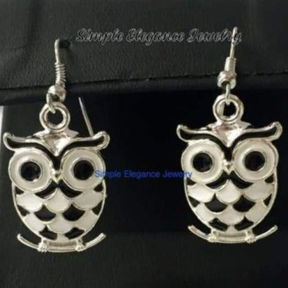 Black-White Enamel Owl Earrings - Earrings