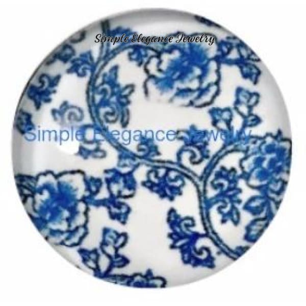 Blue and White Floral Snap Charm 18mm - Snap Jewelry