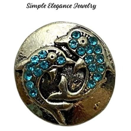 Blue Rhinestone Dolphin Snap Charm 20mm - Snap Jewelry