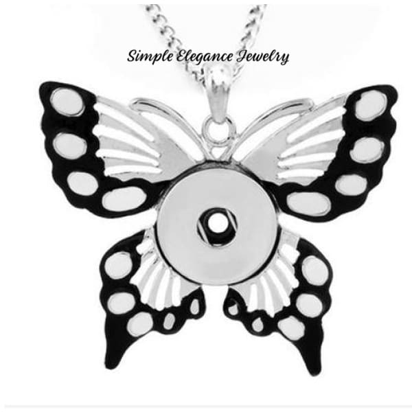 Butterfly Snap Pendant (Free Bead Chain) 20mm - Black - Snap Jewelry
