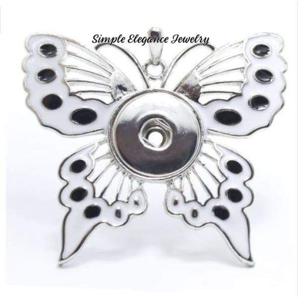 Butterfly Snap Pendant (Free Bead Chain) 20mm - White - Snap Jewelry