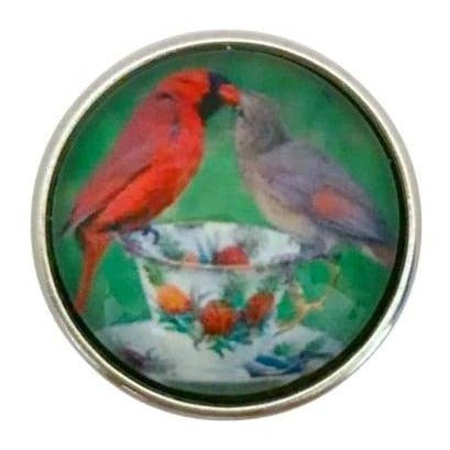 Cardinal Feeding Couple Snap Charm 20mm - Snap Jewelry